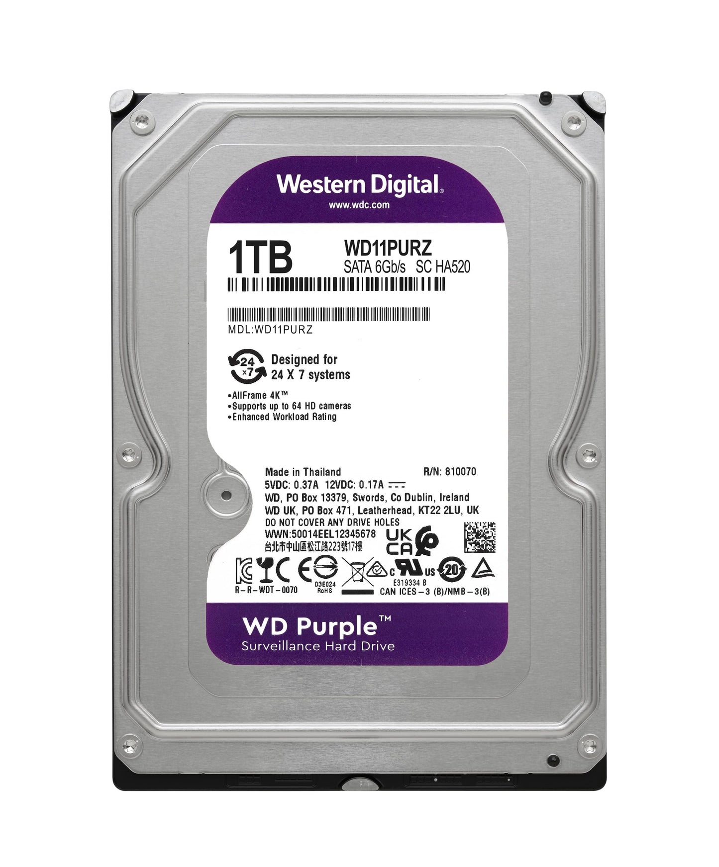 WD HDD PURPLE 1TB 3.5" SATA3 5400RPM